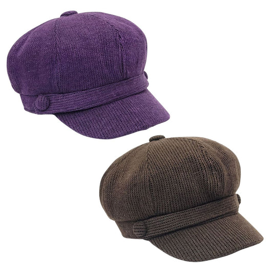 Newsboy Hat - Knitted Corduroy, Purple & Brown