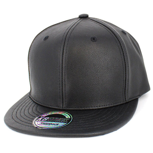 Plain Snapback cap-KNW1505, PU Leather, Black