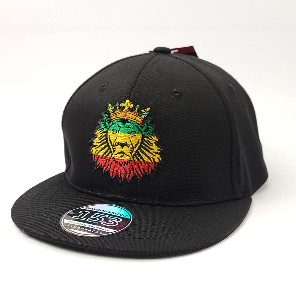 "Rasta Lion" Logo Flat Bill Cap - Black, Adjustable