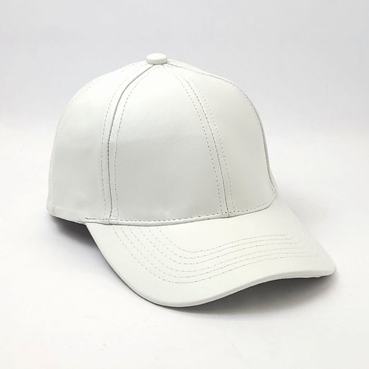 Plain Leather Baseball Cap - White, OSFA