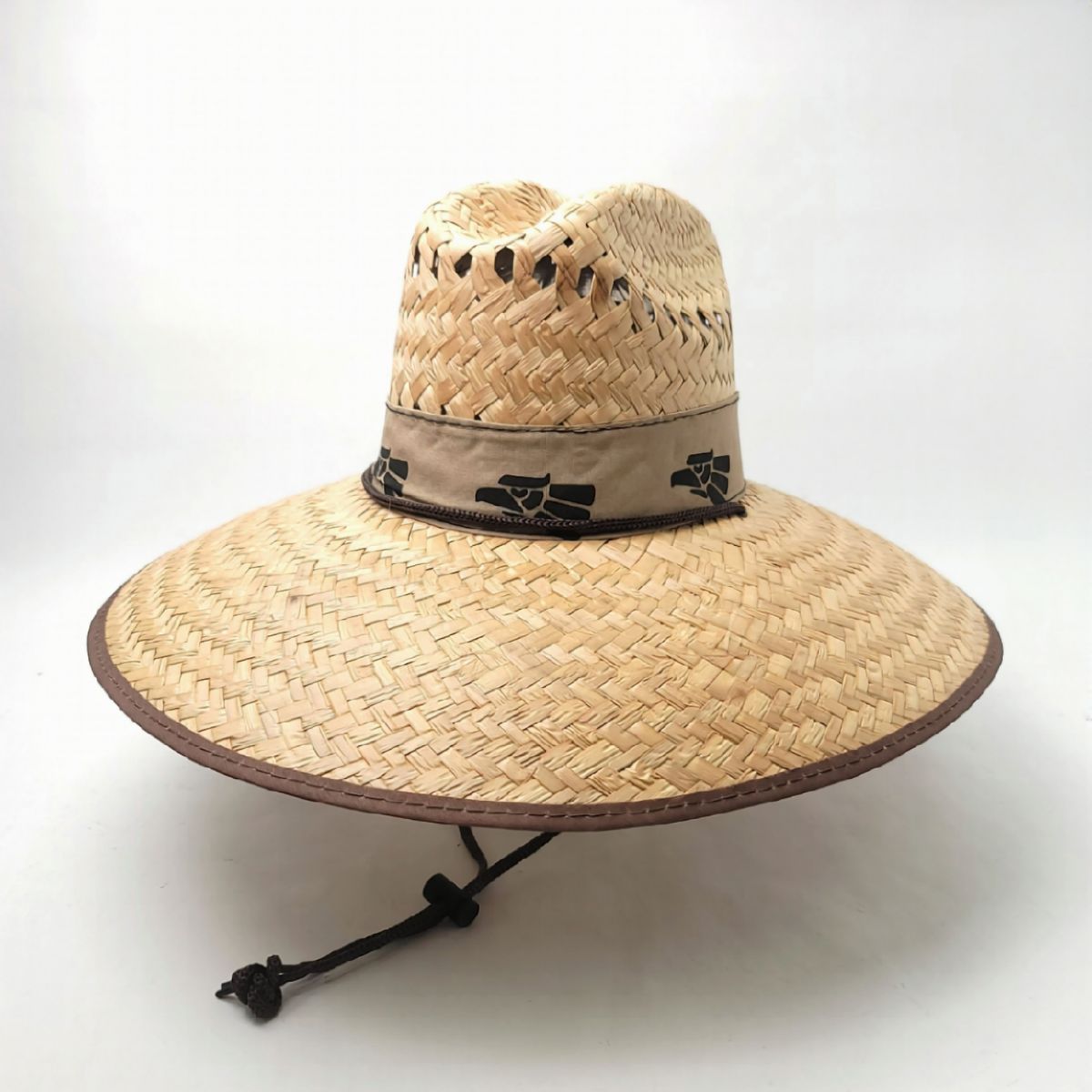 Mexican Wide Brim Straw Hat, Khaki Band - Eagle, Natural Colour