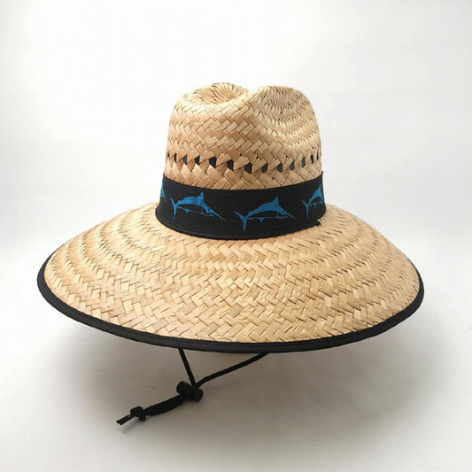 Mexican Wide Brim Straw Hat, Black Band - Fish, Natural Colour