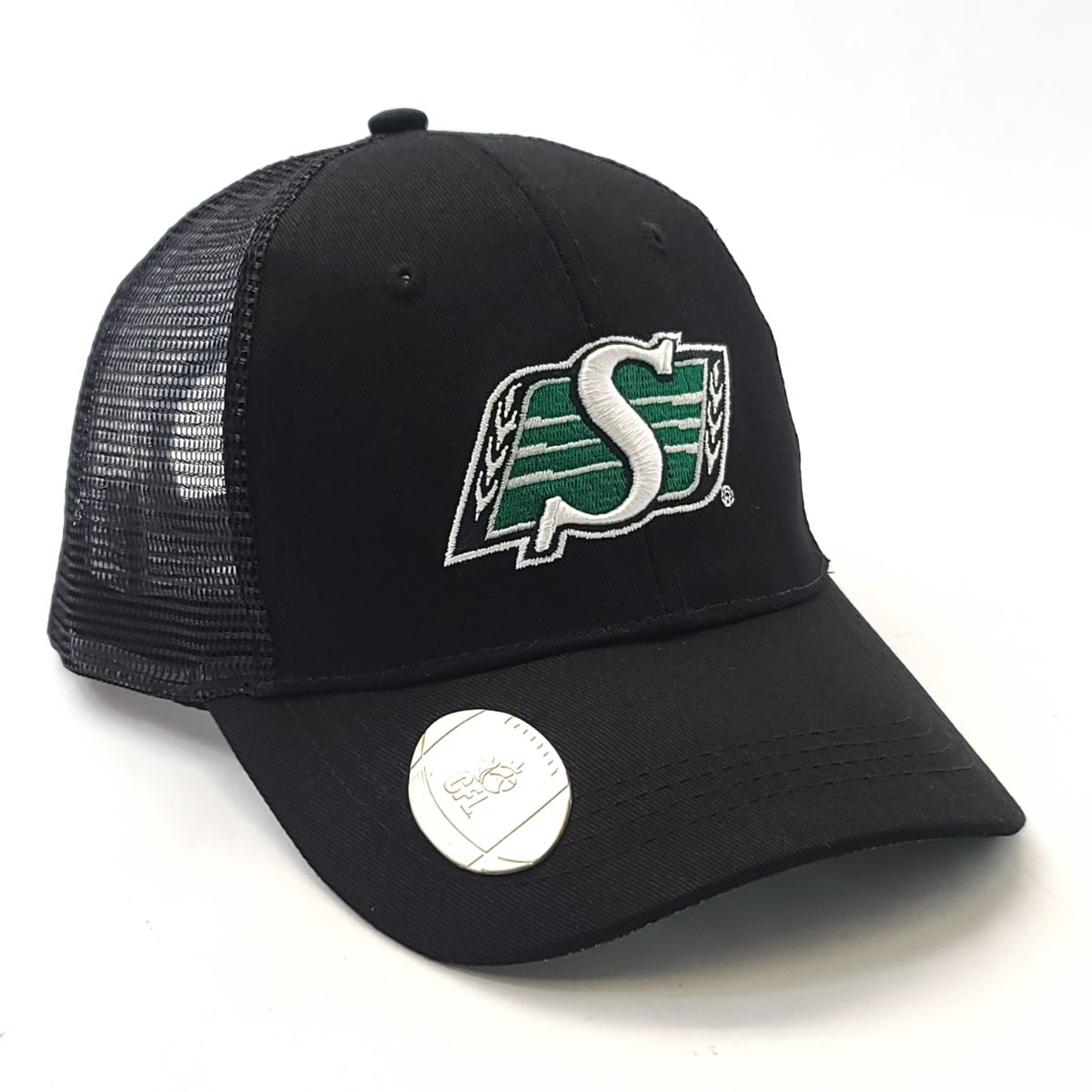 Saskatchewan Roughriders Cap - Mesh Back with Bottle Opener, Black, Adjustable