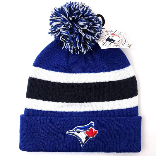 Toronto Blue Jays Pom Knit Toque -BA,  Royal with Navy Stripe