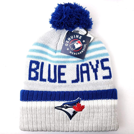 Toronto Blue Jays Pom Knit Toque - SL, Light Grey with Blue Jays Wordmark