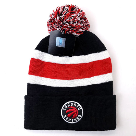 Toronto Raptors Pom Knit Toque - BA, Black with Red & White Stripe