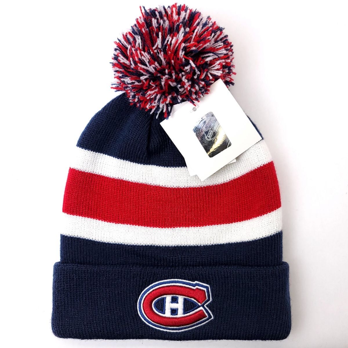 Montreal Canadiens Pom Knit Toque - BA, Navy with Red Stripes