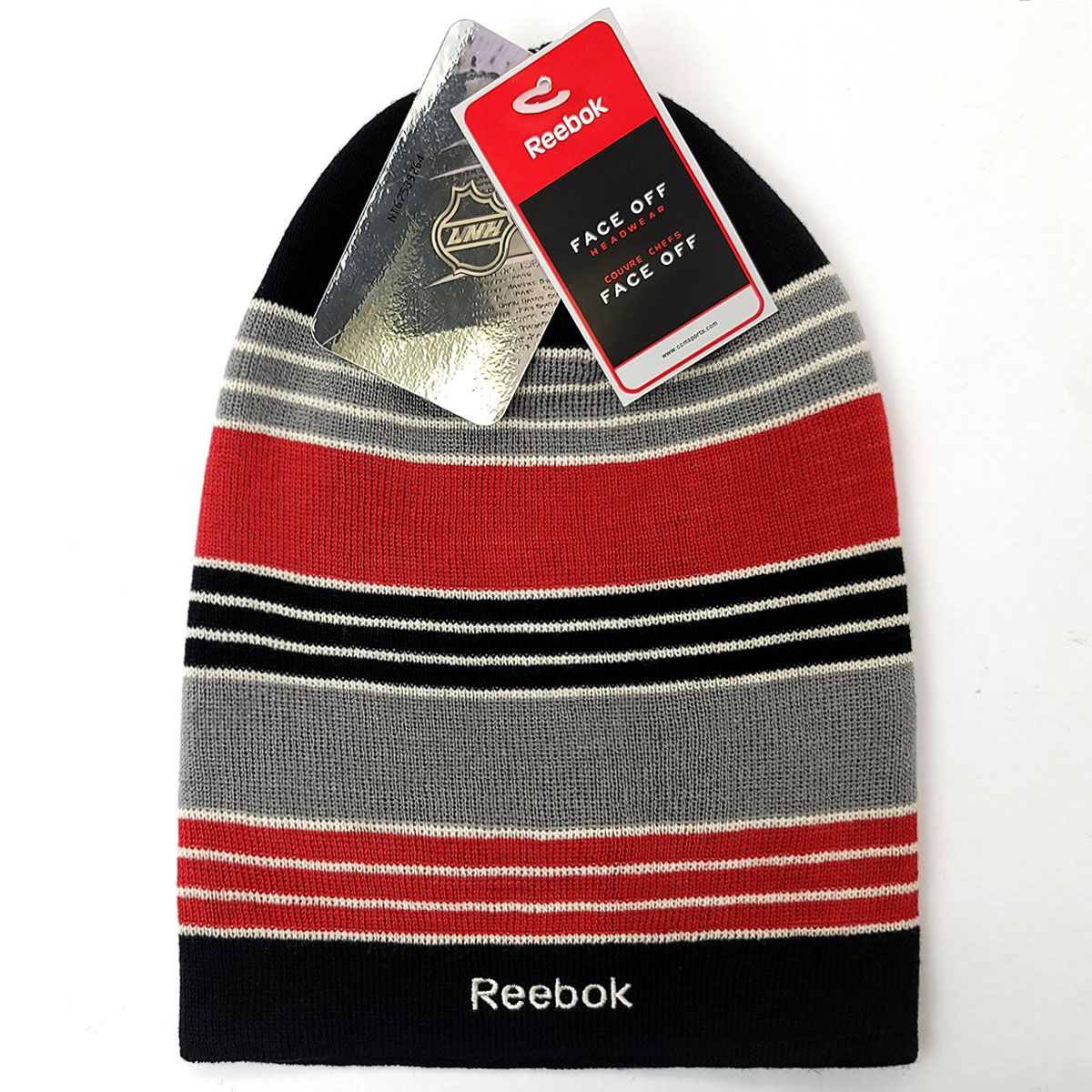 Detroit Red Wings Knit Slouchy Beanie - No Cuff, Black with Red & Grey Stripes