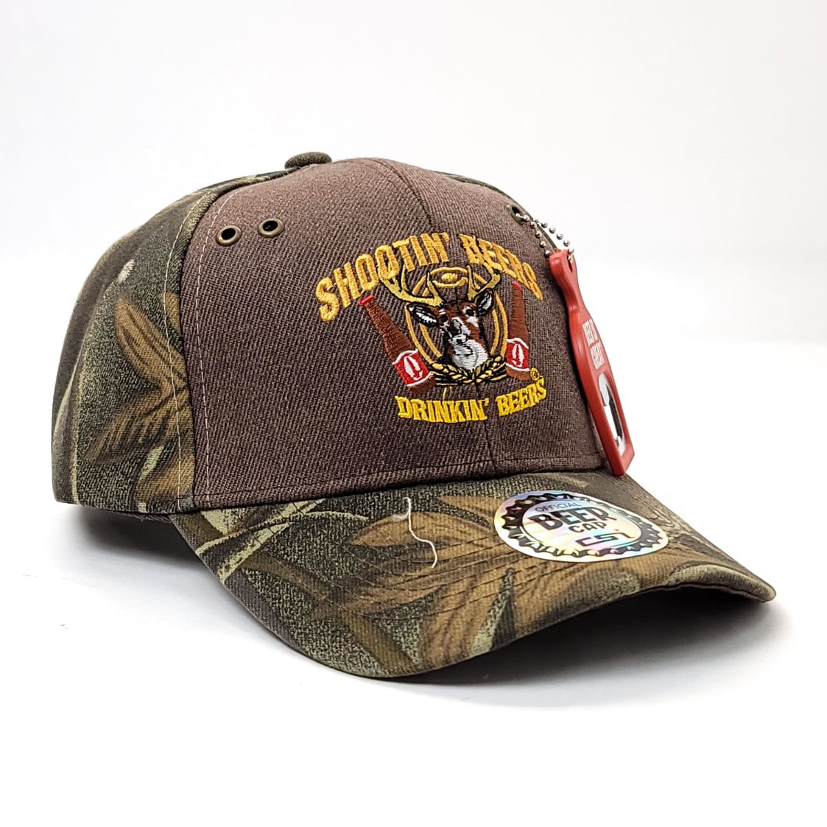 Pop-A-Top Beer is Great Bottle Opener Cap: Shootin' Deers, Velcro, Hunting Camo 2 Tone