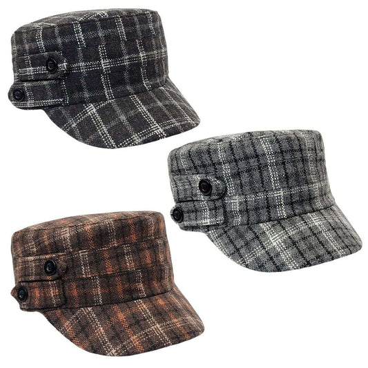 Cadet Cap - Plaid with Buttons, 19099, Multi-Coloured