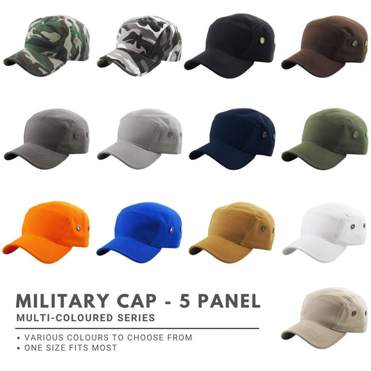 Military Cap - 5 Panel Military Twill, Multi-Coloured, One Size