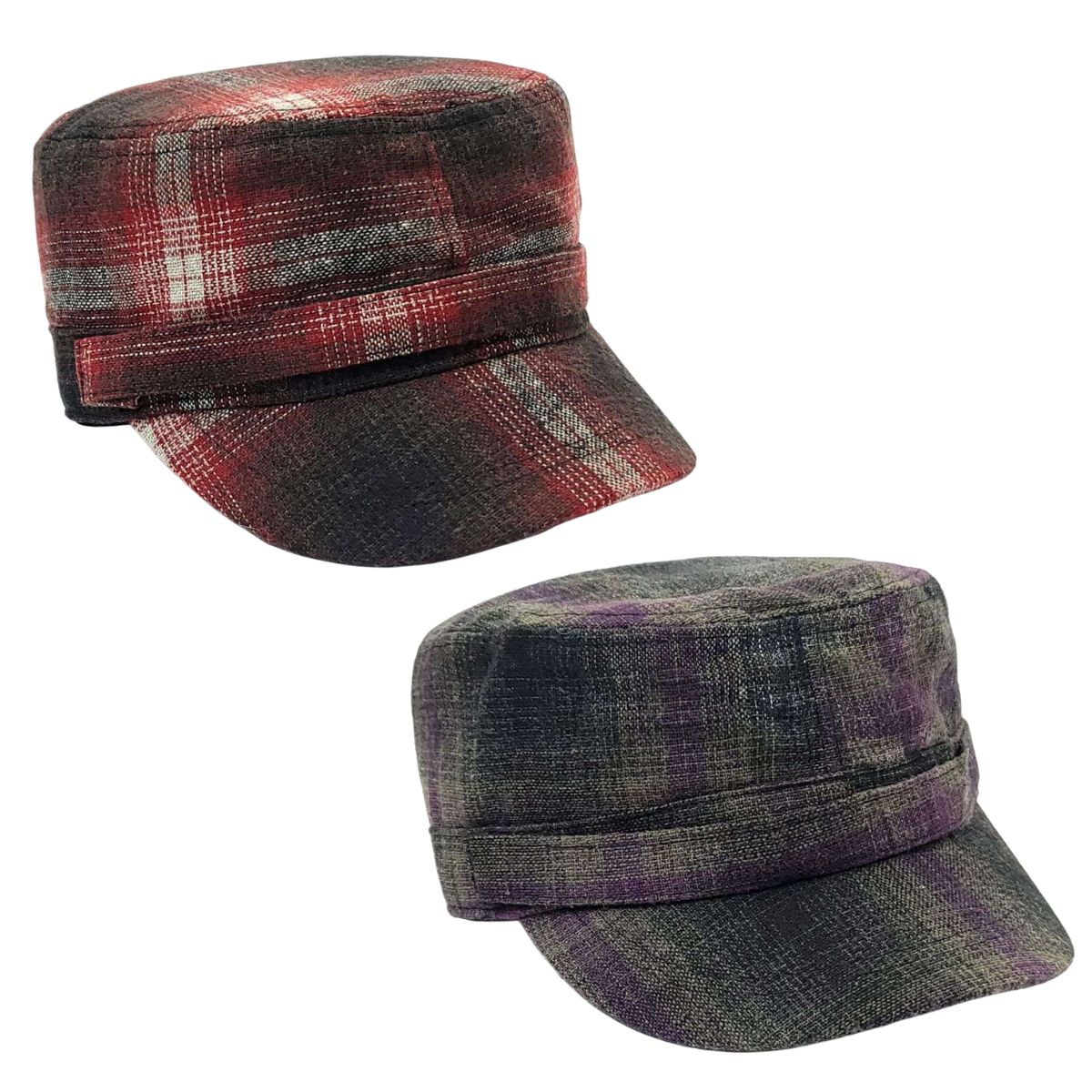 Cadet Cap -SN3929, Tartan Plaid, Red & Purple