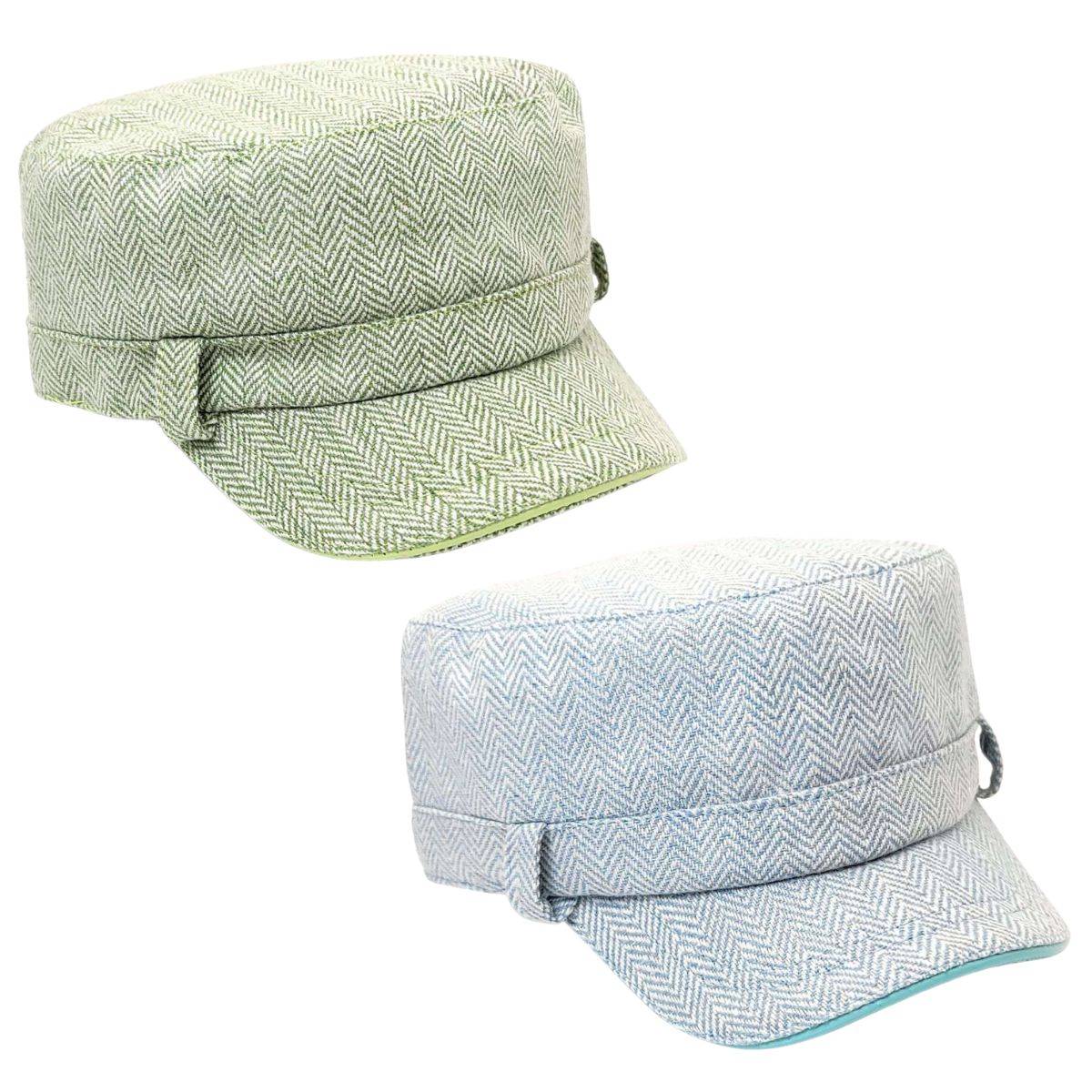 Cadet Cap - Herringbone, Belt Loops, Green & Sky Blue