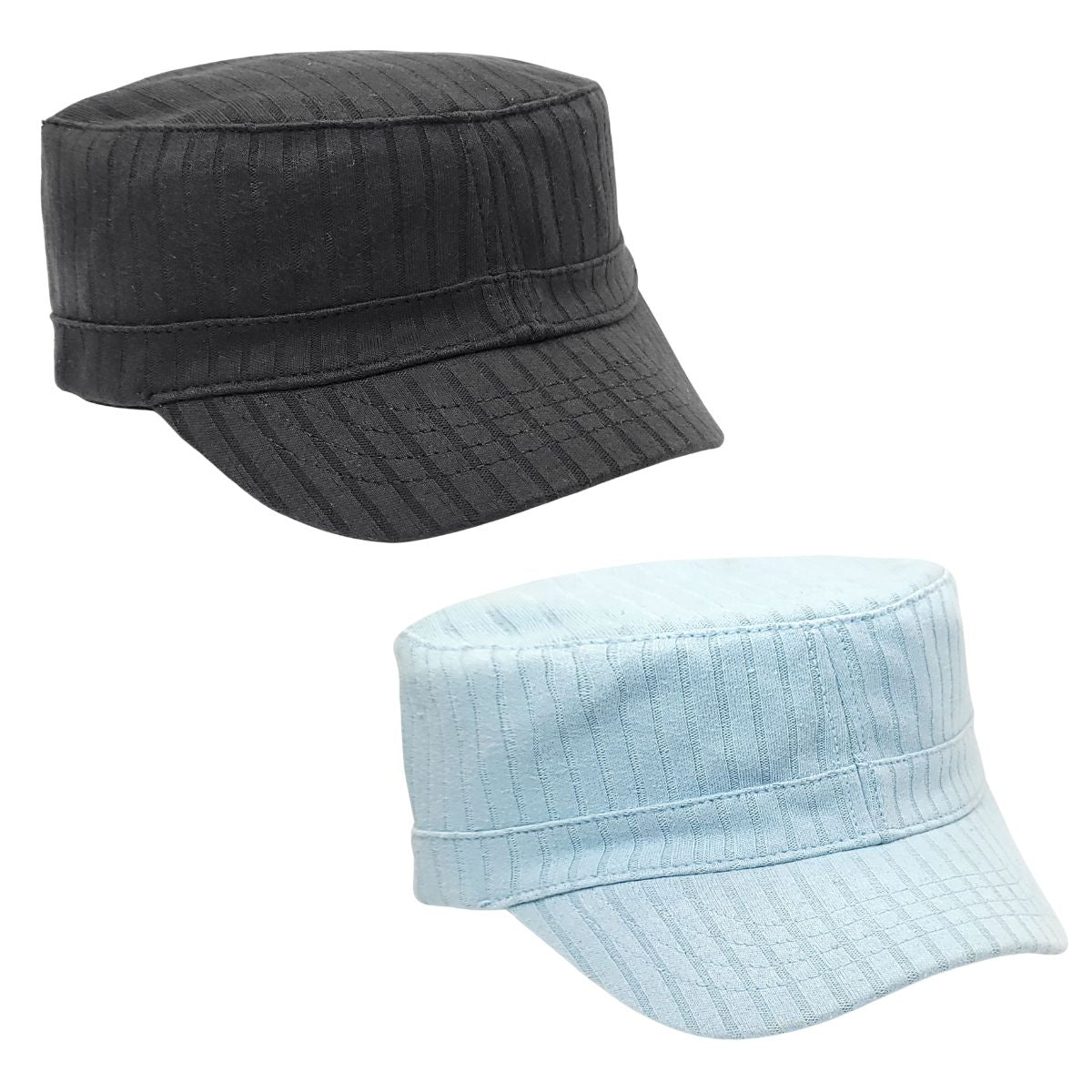 Youth - Cadet Cap -CY2660, Ribbed Knit, Black & Sky Blue