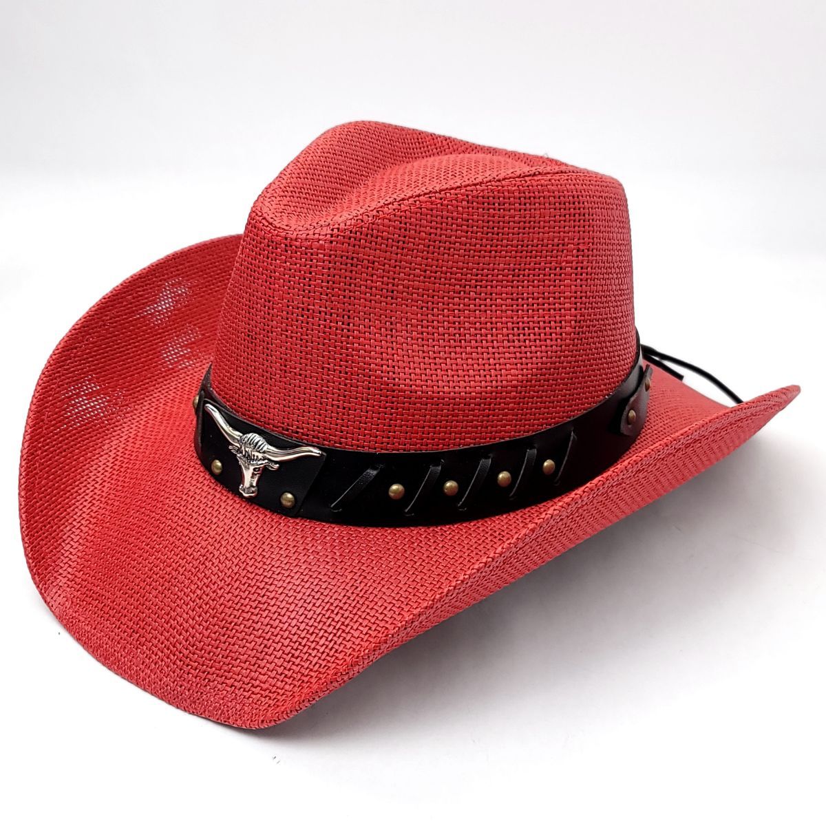 Natural Straw Cowboy Hat - ST090RD, Red