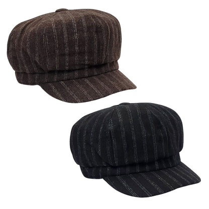 Newsboy Hat - Stripes, Brown & Black