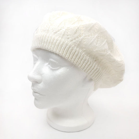 Knitted Beret, Ivory, OSFA