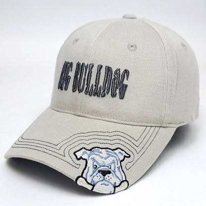 "Big Bulldog" Logo Fitted Cap, Light Grey & Red