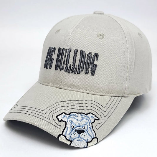 "Big Bulldog" Logo Fitted Cap, Light Grey & Red
