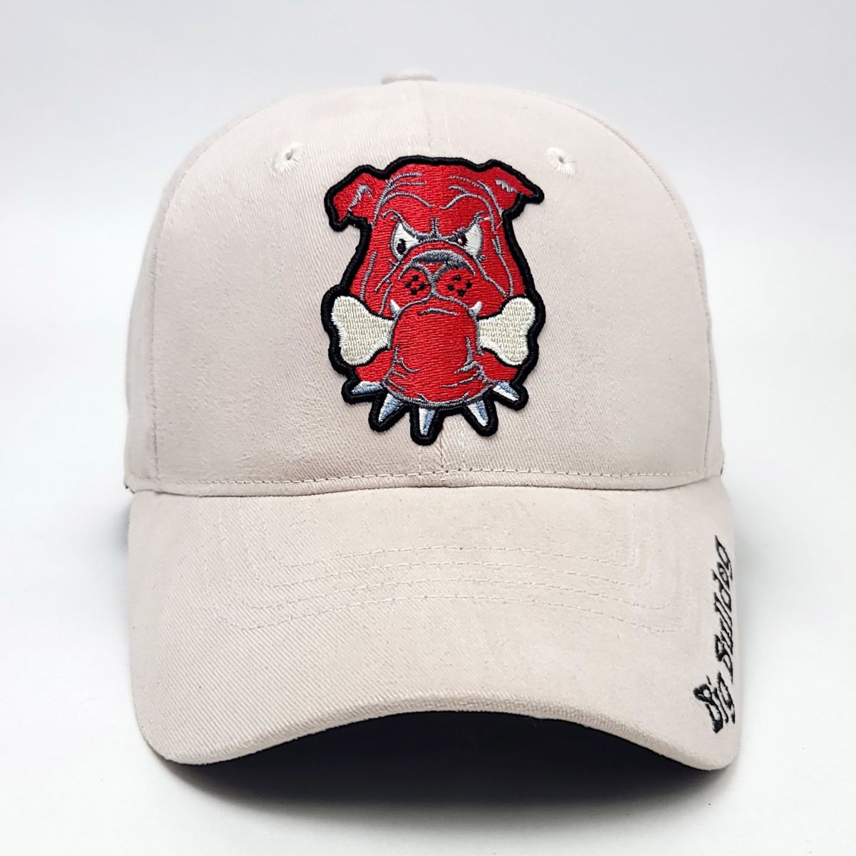 Red Bulldog Logo Fitted Cap, Light Grey