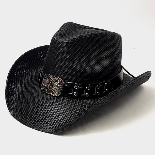 Natural Straw Cowboy Hat - STGUNBK, Black