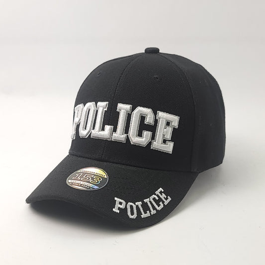 Police Cap - Black with White 3D Text