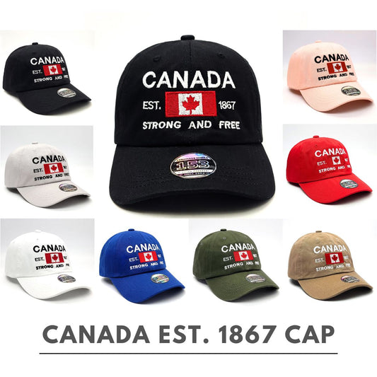 Canada Strong and Free Cap, Washed Cotton, Multi-Coloured, Adjustable