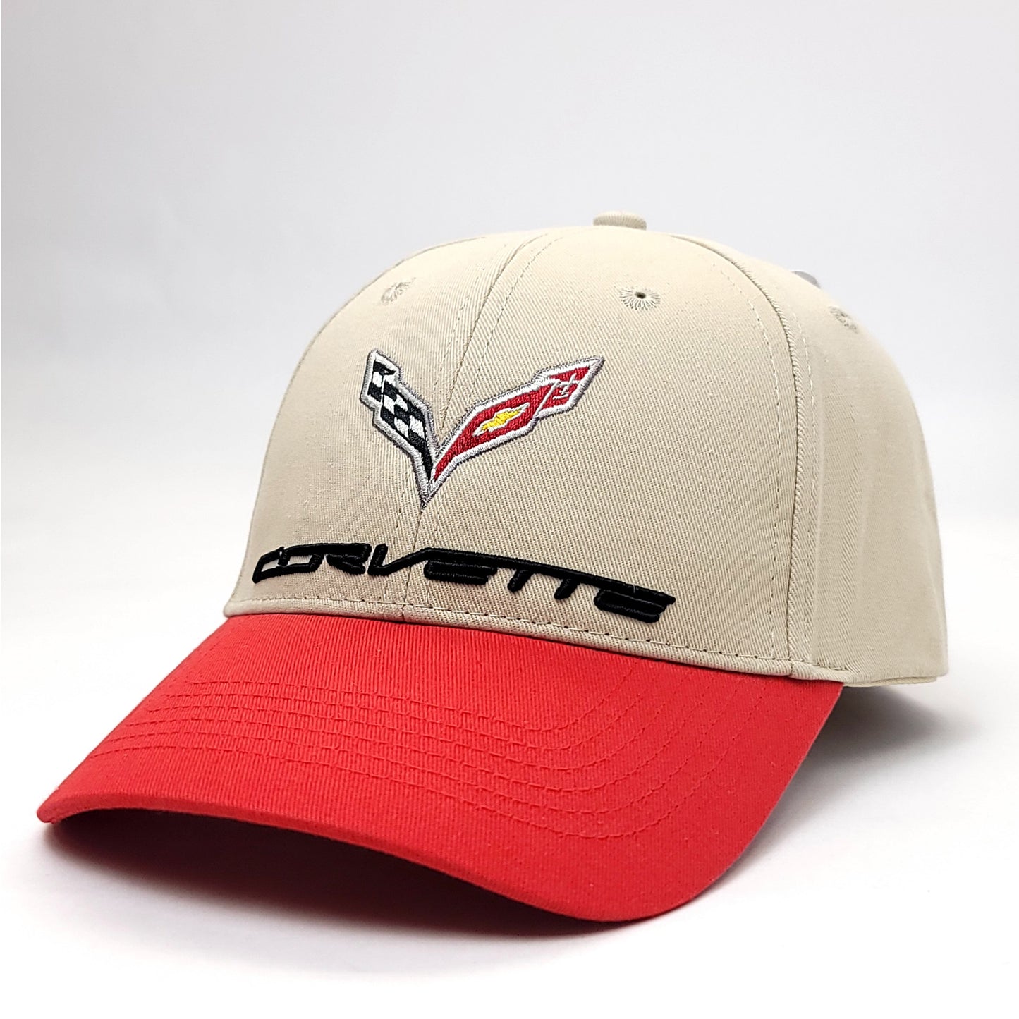 Auto Cap - Corvette, CV3D, Khaki & Red 2 Tone, Adjustable