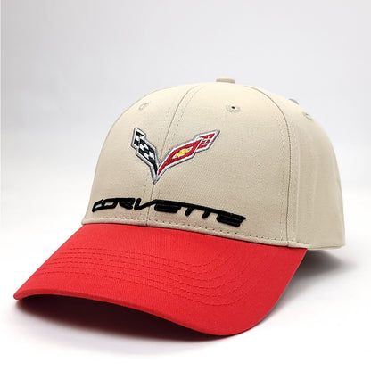 Auto Cap - Corvette, CV3D, Khaki & Red 2 Tone, Adjustable