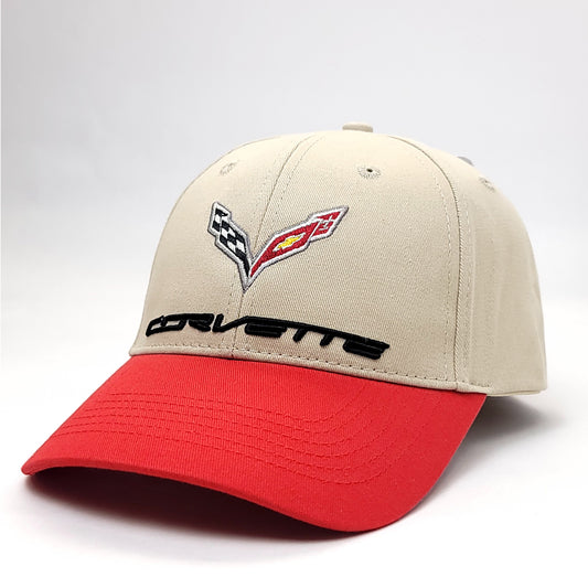 Auto Cap - Corvette, CV3D, Khaki & Red 2 Tone, Adjustable