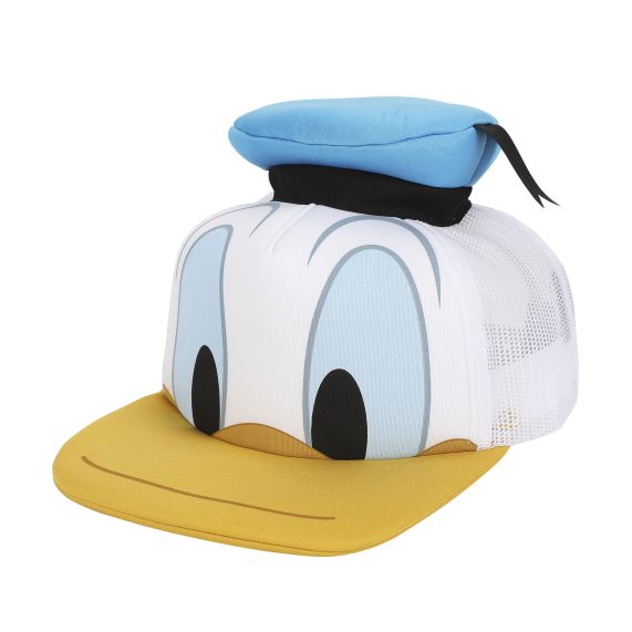 Disney - Classic Characters Donald Duck Die Cut Bill and Hatt Applique Nylon and Mesh Trucker Hat Snapback, XLDSC