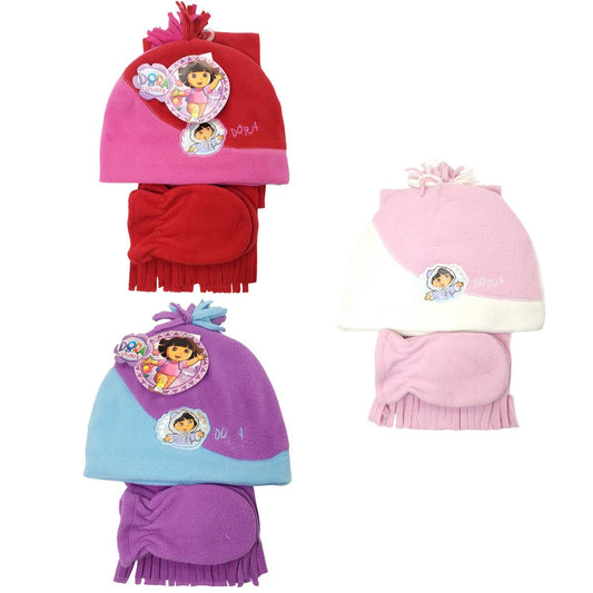 Toddler - Dora the Explorer 3 Pieces Set, Winter Hat, Mittens and scarf, Multi-Coloured 2 Tone