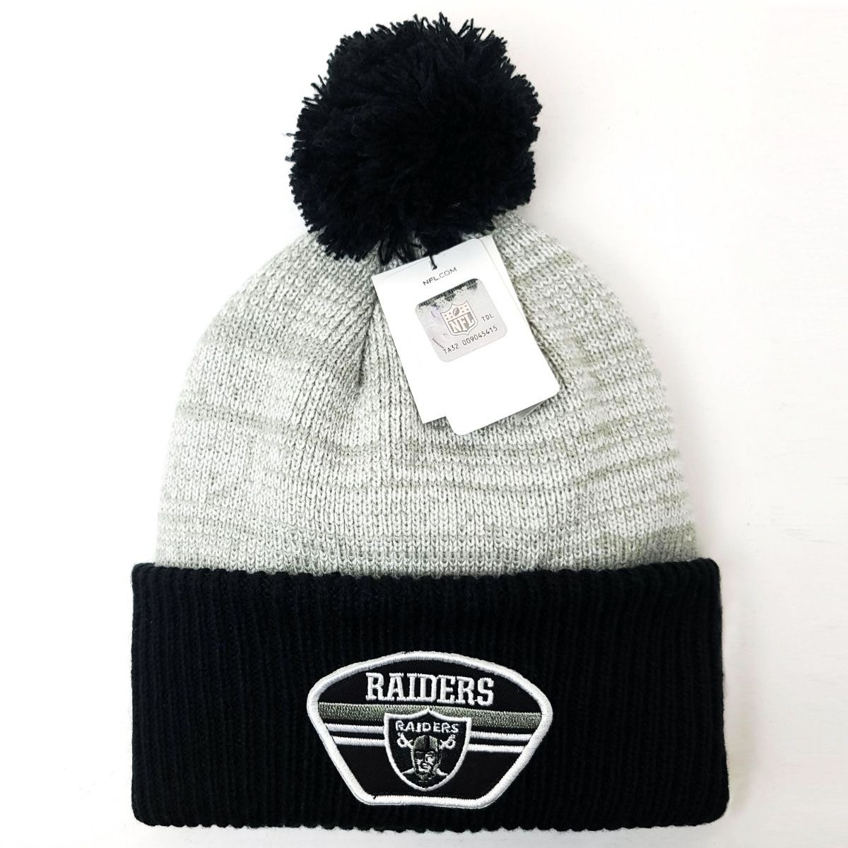 Las Vegas Raiders Pom Knit Toque - BG, Black with Heather Grey