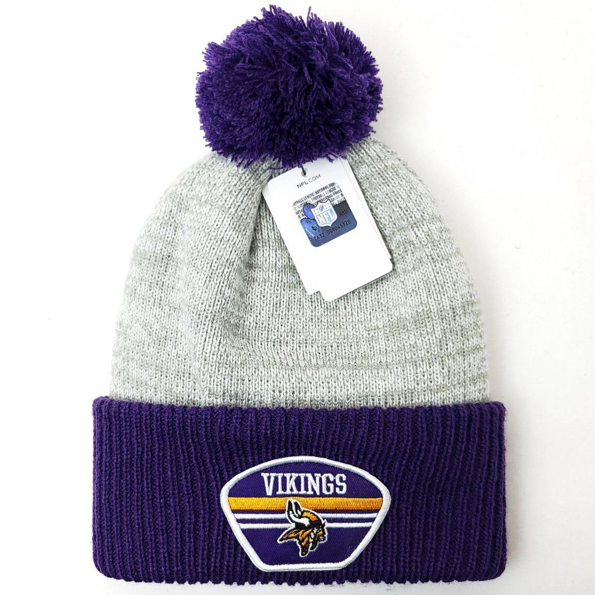 Minnesota Vikings Pom Knit Toque - BG, Purple with Heather Grey