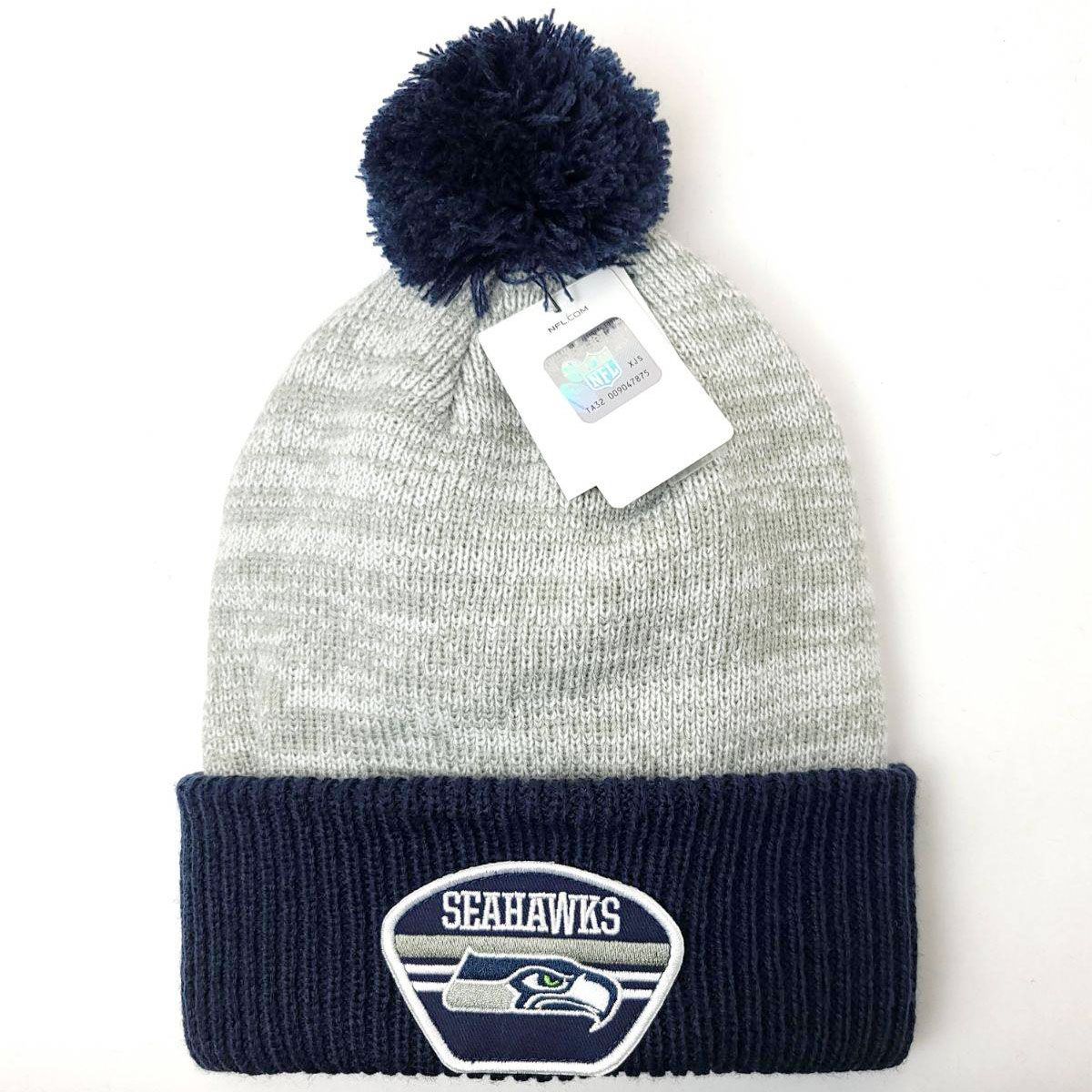 Seattle Seahawks Pom Knit Toque - BG, Navy with Heather Grey