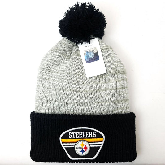 Pittsburgh Steelers Pom Knit Toque - BG, Black with Heather Grey