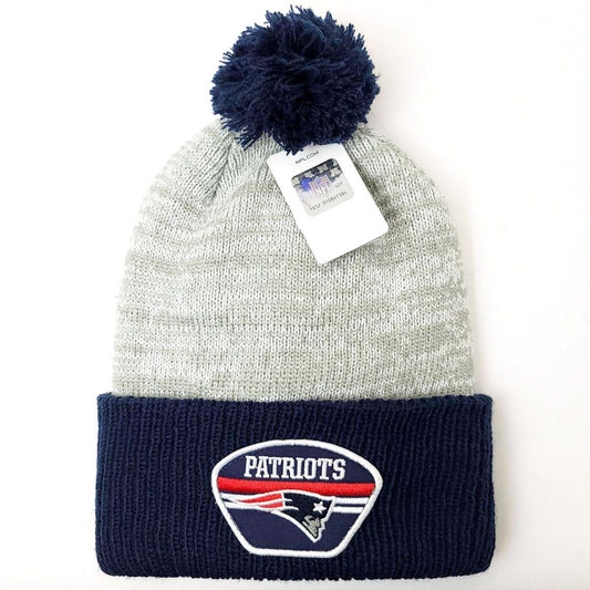 New England Patriots Pom Knit Toque - BG, Navy with Heather Grey