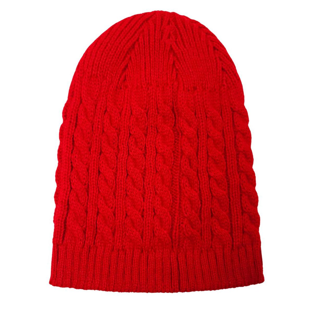 Fashion Knit Cable Slouchy Beanie - Red