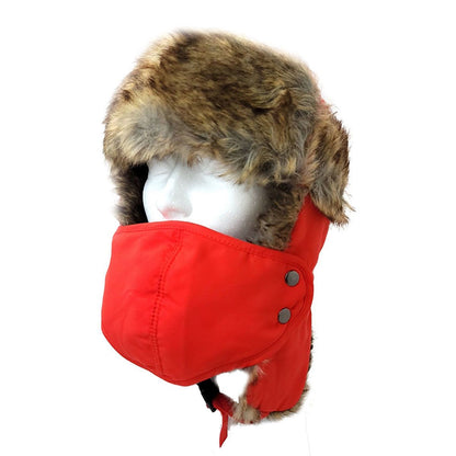 Trapper Hat-Faux Animal Fur with Detachable Mask - Multi-Coloured