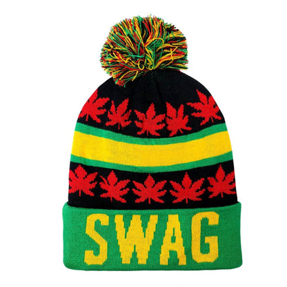 Leaves Pom Knit Toque - SWAG, HYPE, HUSH, DOPE Wordmark