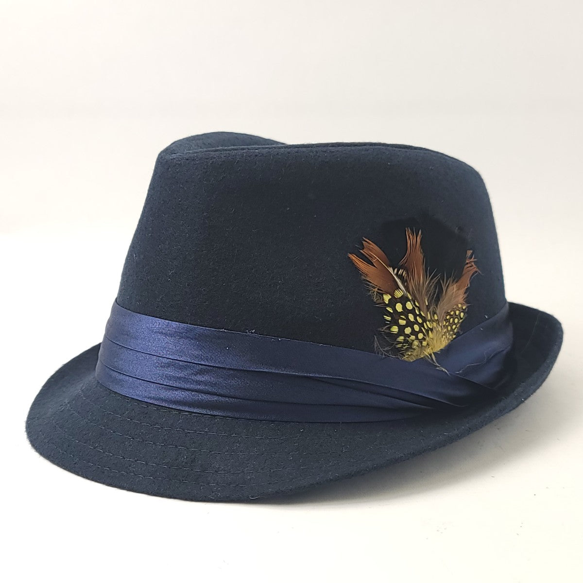 Fedora Hat - Wool Blended with Feather, Multi-Coloured, S/M & L/XL