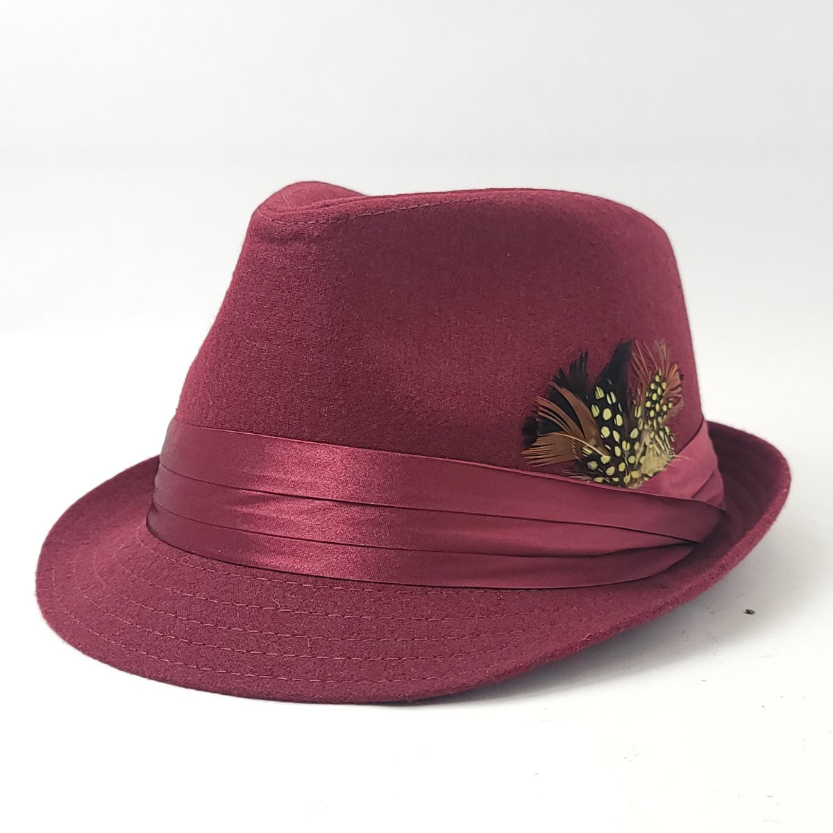 Fedora Hat - Wool Blended with Feather, Multi-Coloured, S/M & L/XL