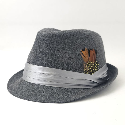 Fedora Hat - Wool Blended with Feather, Multi-Coloured, S/M & L/XL