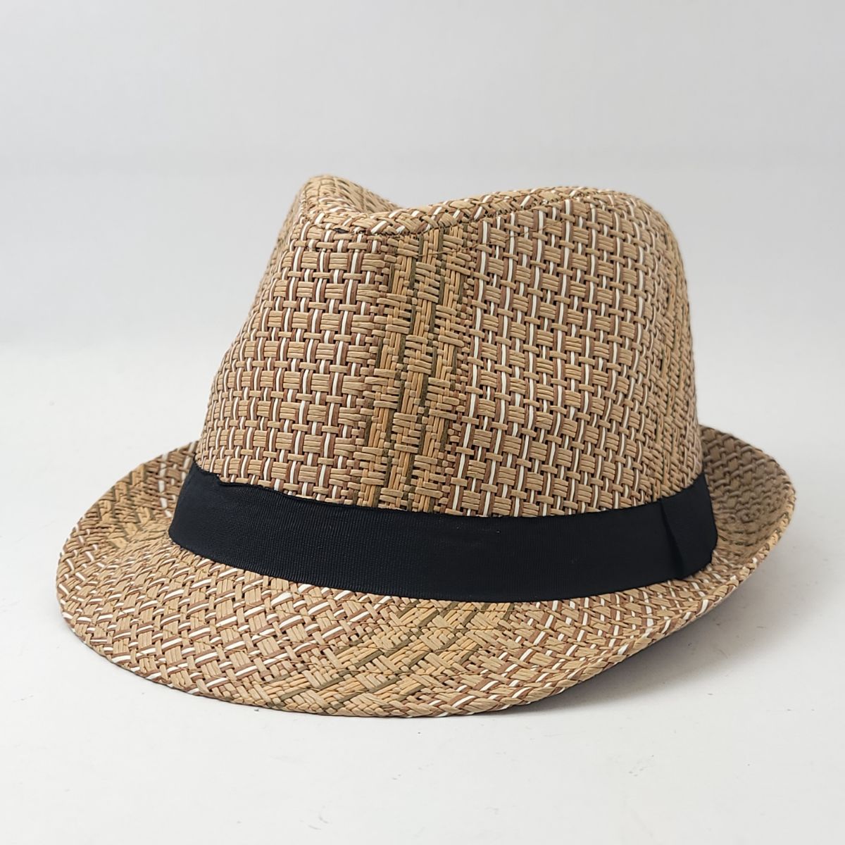 Fedora Hat - 100% Straw, Mixed Brown, S/M & L/XL