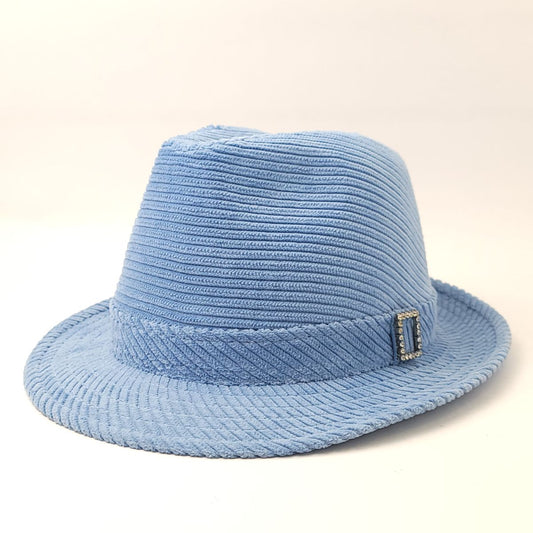 Fedora Hat - 100% Cotton Corduroy, Sky Blue, OS