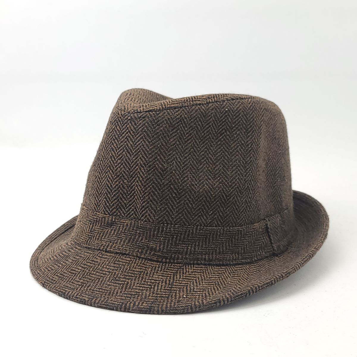 Fedora Hat - Herringbone, Dark Grey or Brown, OS