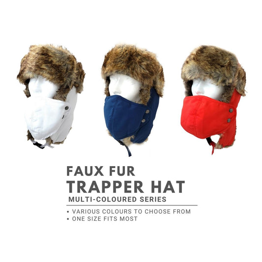 Trapper Hat-Faux Animal Fur with Detachable Mask - Multi-Coloured