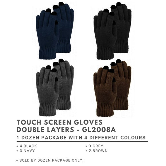 Touch Screen Gloves-Heavy Double Layers, GL2008A, Assorted Colour Package