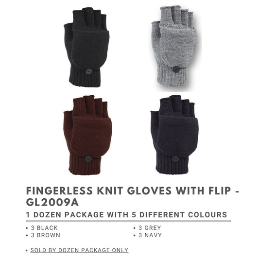 Fingerless Knit Gloves With Flip - GL2009A, Popular Colour Assorted Package