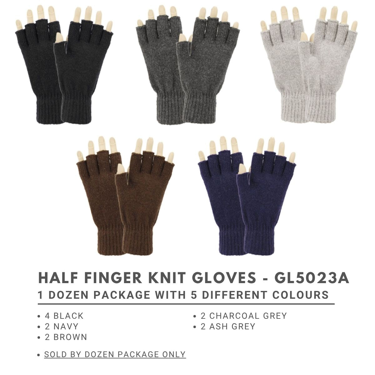 Half Finger Knit Gloves - GL5023A, Popular Colour Assorted Package